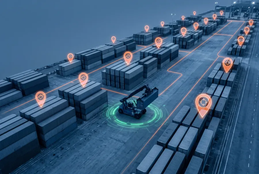 Container yard management with DGPS tracking of a reach stacker and live container positions